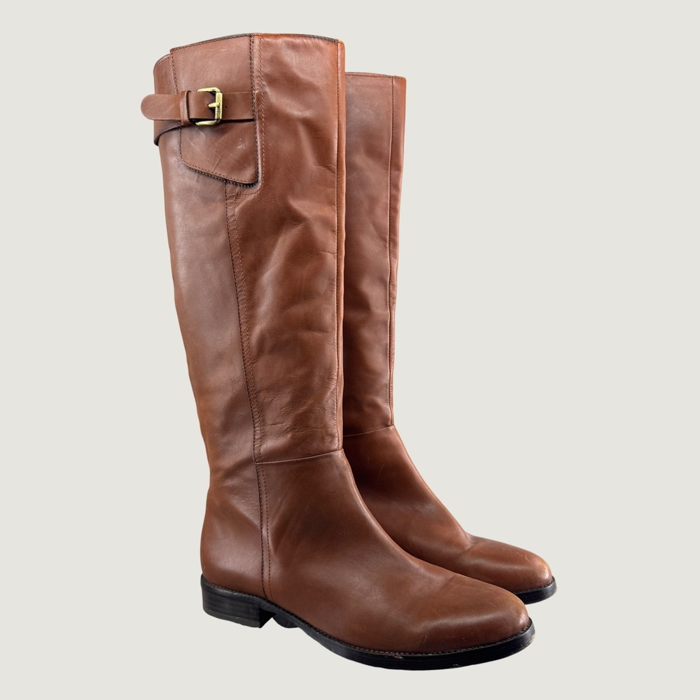 INC International Concepts Womens Leather Riding Boots Coco Brown Size 9.5M 7053